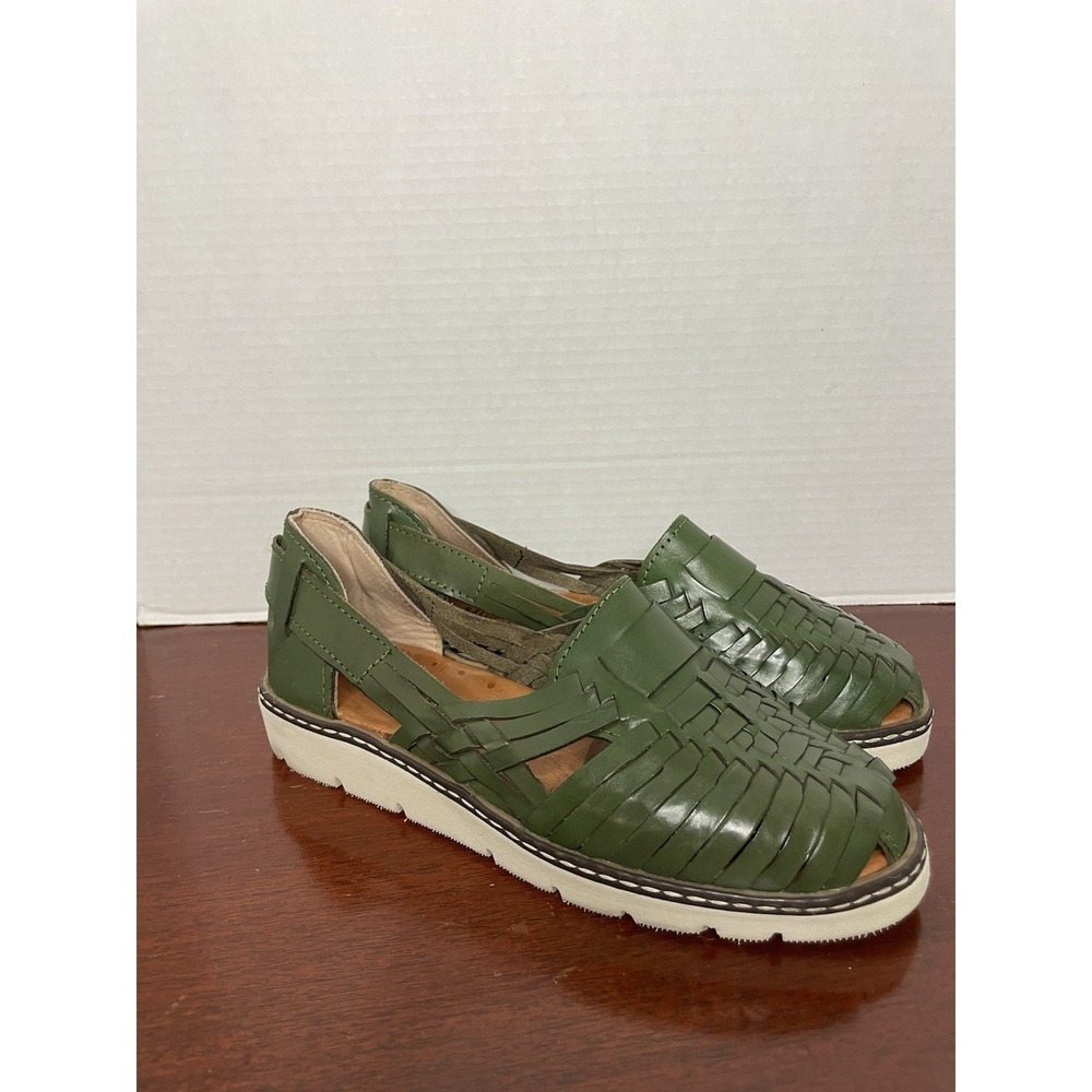Bearpaw Huarache Women's Sz 6 Green Artisanal Mexican Sandals Genuine Leather